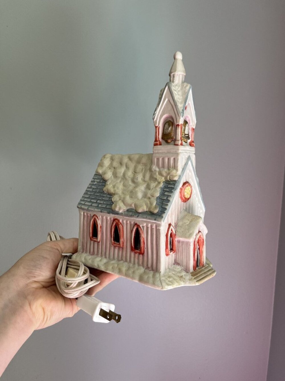 Vintage Ceramic Church Lighted Pink Christmas Decor